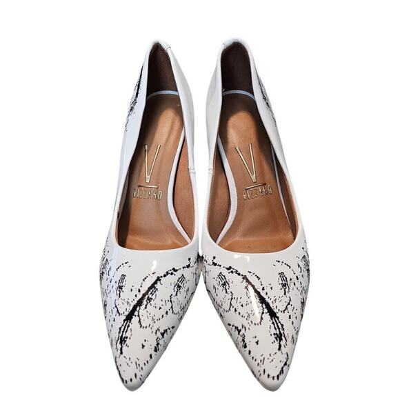 Vizzano Heels Womens Size 6 White Black Paint Splatter Pointed Toe Classy Career - Picture 2 of 8